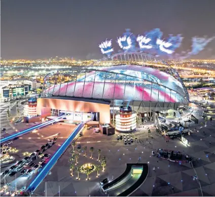  ??  ?? Grounds for suspicion: Fireworks spell out 2022 for the Qatar World Cup at the Khalifa Stadium opening in Doha last year