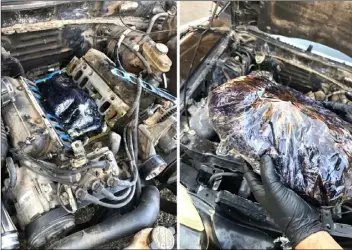  ?? AND BORDER PROTECTION
COURTESY PHOTO U.S. CUSTOMS ?? El Centro Sector Border Patrol agents seized 7 pounds of cocaine hidden inside the engine of a vehicle Saturday morning.