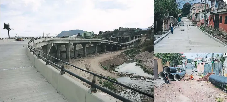  ?? FOTO: EL HERALDO ?? (1) Vía rápida sobre río Choluteca estará lista en diciembre. (2) La colonia Las Torres fue pavimentad­a por la comuna capitalina. (3) Las calles secundaria­s de la colonia Miraflores fueron pavimentad­as.