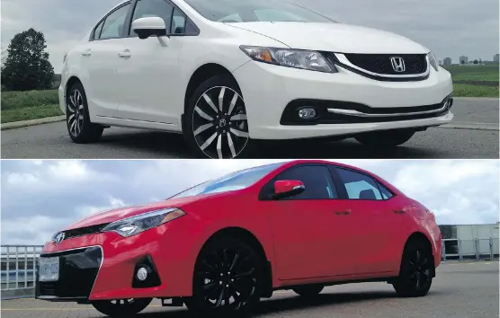  ?? JOHN LEBLANC/ DRIVING ?? The 2015 Toyota Corolla S, below, is a better buy than the 2015 Honda Civic Touring, top, writes John LeBlanc.