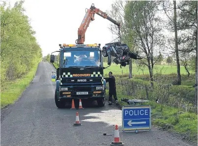  ?? Picture: Stuart Cowper. ?? A man was rushed to hospital after a collision between a car and a deer on the Tibbermore road near Kinkell Bridge yesterday afternoon. The accident comes as roads bosses launch a campaign to warn motorists of the dangers of deer on roads across Tayside.