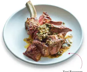  ??  ?? Yarri Restaurant and Bar’s luscious dry-aged sirloin is topped with capers and anchovy butter for that extra oomph of flavour