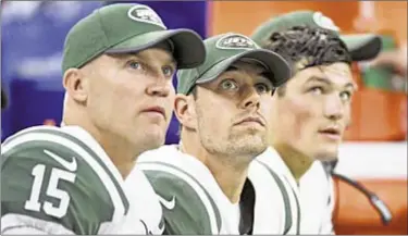  ?? USA TODAY ?? QB pecking order of Josh McCown (from l.), Bryce Petty and Christian Hackenberg holds.