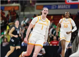  ?? BEN MCKEOWN — THE ASSOCIATED PRESS ?? Tennessee’s Sara Puckett (1) reacts to a play during the first half of a first-round college basketball game against Green Bay in the NCAA Tournament in Raleigh, N.C., Saturday, March 23, 2024.