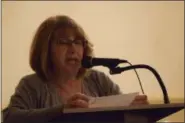  ?? MARIAN DENNIS — DIGITAL FIRST MEDIA ?? Linda Sposato reads a poem to the room during a ceremony held by Mothers Against Drunk Driving. Sposato later shared a happy story about her daughter, Bernadette, who she lost 18 years ago.