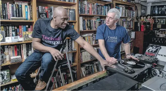  ?? ANDREW TESTA/THE NEW YORK TIMES ?? “If you wanted to be taken seriously, you saved up and you bought a pair,” DJ Barrington Oakley, left, said of the iconic Technics SL-1200 turntables. Oakley is shown with DJ competitio­n organizer Tony Prince. While other turntables have come and gone,...