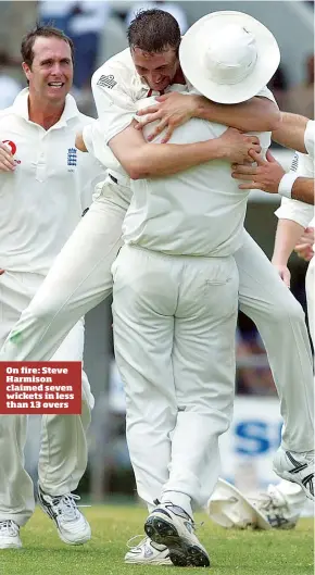  ??  ?? On fire: Steve Harmison claimed seven wickets in less than 13 overs