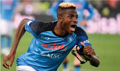  ?? Photograph: Andrea Staccioli/Insidefoto/Shuttersto­ck ?? Victor Osimhen celebrates after Napoli clinch the Serie A title this month.