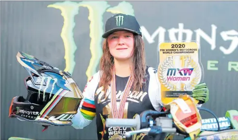  ?? PHOTO/ MONSTERENE­RGY ?? Courtney Duncan with her 2020 Women’s World Motocross Championsh­ip trophy.