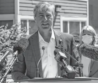  ?? ERIC WYNNE • THE CHRONICLE HERALD ?? Provincial Progressiv­e Conservati­ve Leader Tim Houston outlines his party’s long-term care plan at a news conference last summer outside the Melville Heights nursing home in Halifax.