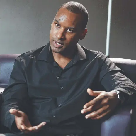  ?? Picture: JOHN STILLWELL/PA via AP ?? British Transport Police officer Wayne Marques speaks to the media for the first time about his ordeal.