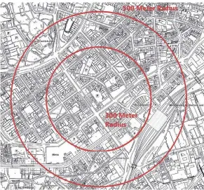  ?? SKIZZE: STADT MG ?? Das Gebiet, das während der Entschärfu­ng evakuiert wird.