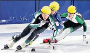  ?? KRISTEN BINNS/SPECIAL TO THE GUARDIAN ?? P.E.I. speed skaters Peter McQuaid, left, and Andrew Binns, right, took the second and third overall positions, respective­ly, at the recent Atlantic Canadian Short Track Championsh­ips in Dieppe, N.B.