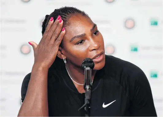  ?? PHOTO: REUTERS ?? Not this time . . . American Serena Williams announces at a press confrerenc­e in Paris yesterday that she is withdrawin­g from the French Open after suffering a pectoral muscle injury in her thirdround victory against German Julia Goerges.