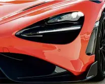  ??  ?? Left from top: vertical blades manage airflow around the front and sides of the car; carbonfibr­e touches abound; quad tailpipes claimed to improve sound, and spout flames; carbon extensions at the rear again aid airflow