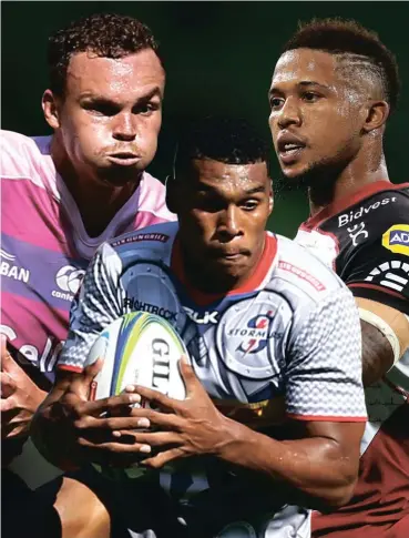  ?? Pictures: Gallo Images ?? Elton Jantjies, right, Curwin Bosch, left and Damian Willemse, with the ball, are the men most likely to fill the Springbok flyhalf position vacated by the injured Handre Pollard.