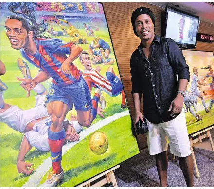  ??  ?? Ausstellun­g im Maracanã-Stadion: Ronaldinho enthüllte im Februar Gemälde von sich, gemalt vom Künstler Emerson Carvalho de Souza