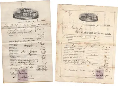  ??  ?? Photos of receipts 1861 to 1863 in respect of education of Master Thomas Bardsley (not recorded as a medal winner!) who appears to have been a boarder until the final invoice. Interestin­g items include Pew Rent and Church collection­s, spending money and 1/6d a term for hair cutting