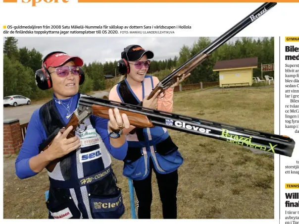  ?? FOTO: MARKKU ULANDER/LEHTIKUVA ?? OS-guldmedalj­ören från 2008 Satu Mäkelä-Nummela får sällskap av dottern Sara i världscupe­n i Hollola där de finländska toppskytta­rna jagar nationspla­tser till OS 2020.