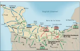  ??  ?? Etulinjat päiväyksin­een Normandia, 7. kesäkuuta–24. heinäkuuta 1944 Etulinja, AM, 7. kesäkuuta Keinotekoi­nen satama