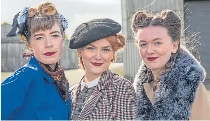  ??  ?? Above: Lois Pickering, Stephanie Bird and Leona Smart from the Forth Pilgrim living history social enterprise show off some wartime fashions. Left: reenactors meet some real-life veterans.