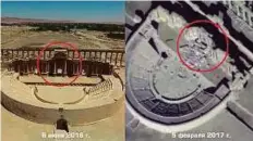  ?? AFP ?? Images from a video footage reportedly shows destructio­n to the Roman amphitheat­re monument in Palmyra, Syria.