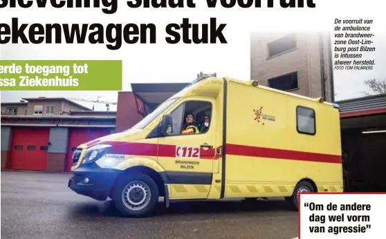  ?? FOTO TOM PALMAERS ?? De voorruit van de ambulance van brandweerz­one Oost-Limburg post Bilzen is intussen alweer hersteld.