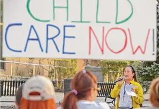  ?? H John Voorhees III/Hearst Connecticu­t Media ?? Child care advocates rally in Danbury in March 2022, calling for more state support for working parents.