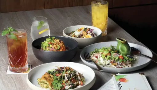  ??  ?? QUINOA BOWL, MARKET FISH BALADO &amp; AVOCADO SALSA, POMELO SALAD &amp; BEEF CHEEK