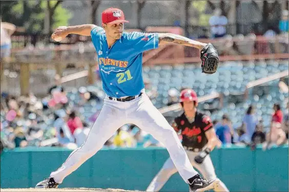  ?? Lori Van Buren / Times Union ?? Valleycats pitcher Rafi Vazquez limited the Trois-rivières Aigles to five hits, two walks and one run in seven innings in a Wednesday matinee at Bruno Stadium in Troy. Vazquez, who improved to 3-0, lowered his ERA to 1.67 for the season.