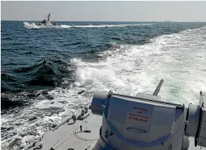  ?? AP. ?? In this Ukrainian Navy photo, two Ukrainian navy ships are seen near Crimea in the area where a clash with the Russian Coastguard occurred.