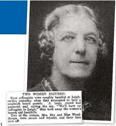  ??  ?? Top: Eva Woodthorpe; Inset: The Nottingham­Notti Evening
Post report about her protest in Leigh- on-Sea, Essex