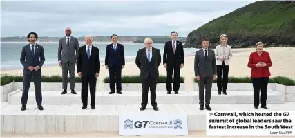  ?? Leon Neal/PA ?? Cornwall, which hosted the G7 summit of global leaders saw the fastest increase in the South West