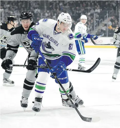  ?? HARRY HOW/GETTY IMAGES ?? Newly acquired Nikolay Goldobin has shown flashes of raw skill and explosiven­ess in the few games he played with the Vancouver Canucks before a flu bug sidelined him for a half-dozen contests and caused the youngster to lose 16 pounds.