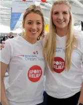  ??  ?? Jade Jones and Rebecca Adlington earn their wings at the BA Sport Relief check in