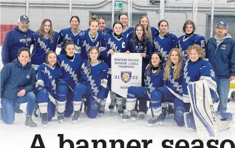  ?? CONTRIBUTE­D ?? The Avon View Avalanche won the Western Region Division 1 girls’ hockey championsh­ip March 23 in Bridgewate­r. Team members, front row, from left, are assistant coach Annie Blois, Emma Cossaboom, Tenaya Sparks, Amy Amirault, Emily Maynard, Emily Trider and Claire Naugler. Second row, coach Rob Davies, Kailyn Beaton, Maia Pothier, assistant captain Emma Greenslade, Abby Smoulders, captain Julia Fisher, assistant captain Morgan Hennigar, captain Kate Lowthers, Jillian Hanley, Olivia Smoulders, Jordan Hiltz and assistant coach Brett Hazel. Missing from photo were Emily Hart and Halle Smith.