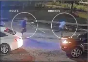  ?? GEORGIA BUREAU OF INVESTIGAT­IONS ?? A screenshot of video footage shows Officer Garrett Rolfe fired a stun gun at Rayshard Brooks in Atlanta. Brooks had fallen asleep in his vehicle and was shot after grabbing a Taser from an officer.