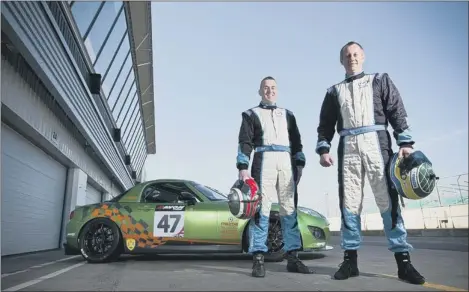  ??  ?? Mazda GT drivers Mark Ticehurst and Owen Milldenhal­l pictured with the MX-5