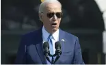  ?? ?? President Joe Biden speaks during a State Arrival Ceremony for Japanese Prime Minister Fumio Kishida on the South Lawn of the White House, Wednesday, April 10, 2024