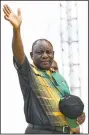  ?? AP ?? Newly-elected African National Congress party president Cyril Ramaphosa greets supporters Saturday in East London, South Africa.