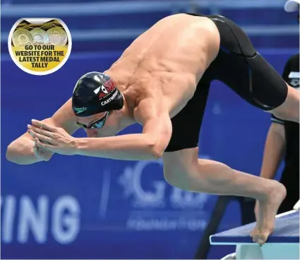  ?? Photo: DARREN ENGLAND/aap ?? IMPRESSIVE FIGHTING QUALITIES: Australia’s Jack Cartwright has defied a heart condition to earn selection in the 4x100m freestyle relay and the 100 freestyle.