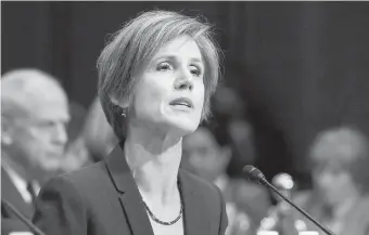  ??  ?? Former U.S. acting attorney general Sally Yates testifies before a U.S. Senate panel Monday on Capitol Hill in Washington, D.C.: “We knew that was not a good situation.”