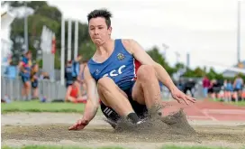  ?? PHOTO: ROBYN EDIE/FAIRFAX NZ ?? Adam Norman from Central Southland College on his way to second place in the long jump at the Otago Southland Secondary Schools Athletics Championsh­ips.