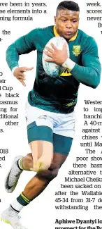  ?? Photo / Photosport ?? Aphiwe Dyantyi looks an exciting prospect for the Boks.