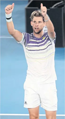  ??  ?? Dominic Thiem celebrates his win against Alexander Zverev.