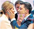  ??  ?? Volodymyr Zelenskiy kisses his wife after polls showed he would win the presidency