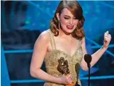  ??  ?? US actress Emma Stone delivers a speech on stage after she won the Best Actress award in "La La Land".