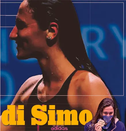  ?? EPA ?? Pokerissim­o Simona Quadarella, 22 anni, anche a sinistra in vasca e sotto con la medaglia, festeggia il quinto oro europeo individual­e come la Pellegrini (4 nei 200, 1 nei 400 sl)
