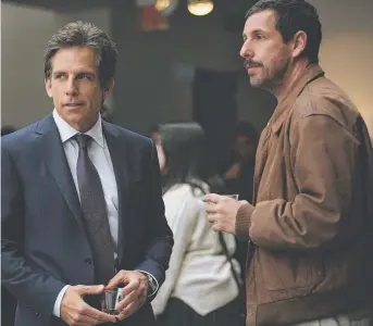  ??  ?? Actors Ben Stiller and Adam Sandler get serious in the new New York film, The Meyerowitz Stories