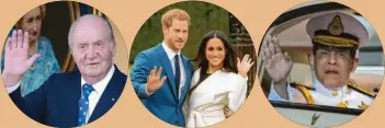  ?? Fotos: dpa ?? Juan Carlos I., Harry und Meghan, Maha Vajiralong­korn.